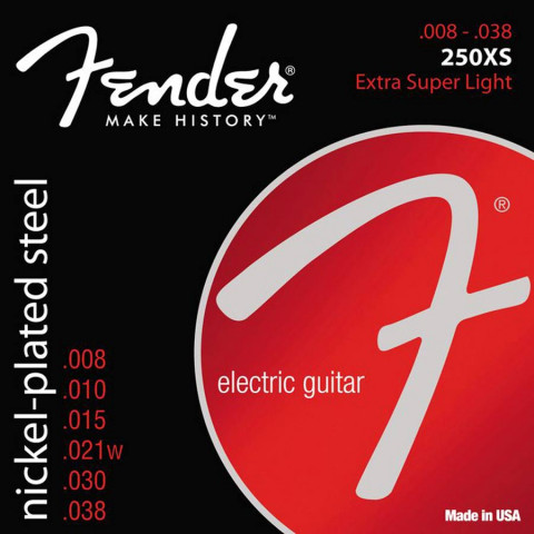 Fender Super 250s snarenset elektrisch nickel roundwound extra light.008-.011-.014-.021w-.030-.038