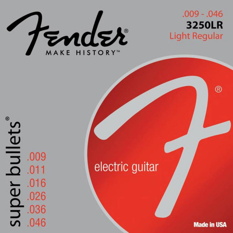 Fender Super Bullets snarenset elektrisch nickel roundwound light top regular bottom.009-.011-.016-.026-.036-.046